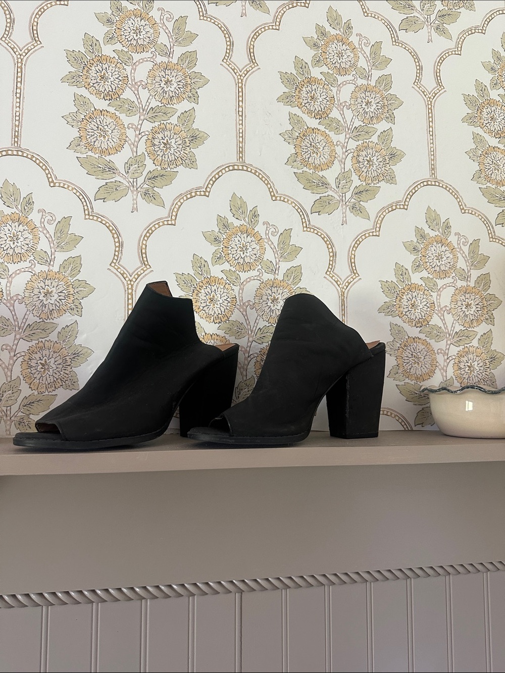 Qupid Black Open-Toe Block Heel Mule Booties